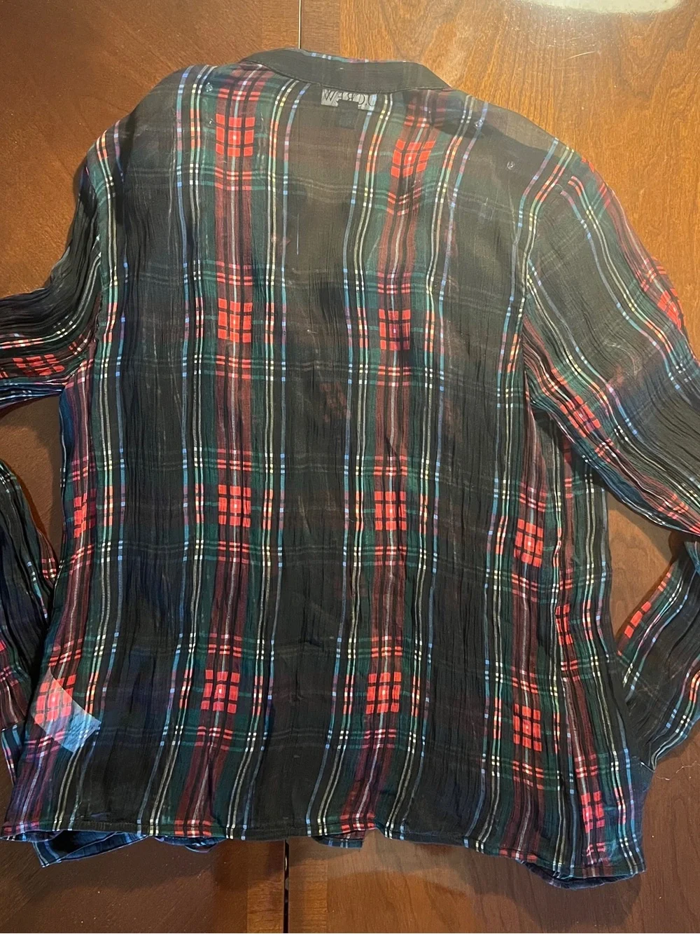 J.Crew Tartan Crinkle Cupro Ruffle Front Top Blouse Sheer Holiday Plaid Size 0